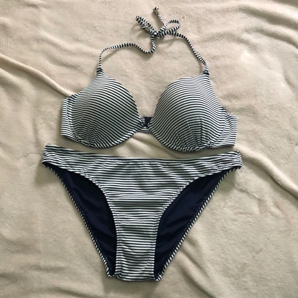 Swimming suit white and dark blue stripes